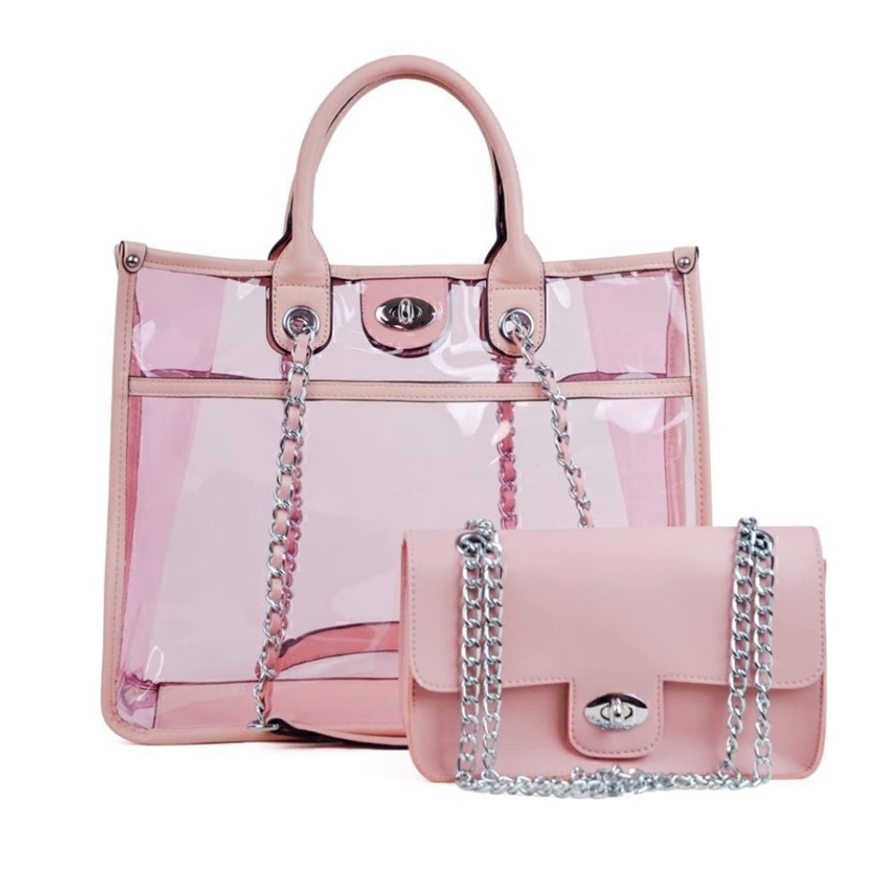 Large Clear Tote Bag Set Pink